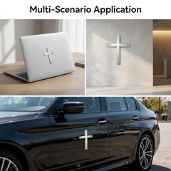 4 Pack Metal Christian Cross Car Emblems – 3D Self-Adhesive Waterproof Decals