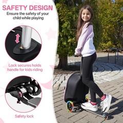 2-in-1 Kids Scooter Suitcase, 19in Large Capacity Ride-On Luggage with LED Li…