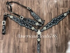 Western Black Leather Bling Tack Set With Black Reflective Leather And Studs