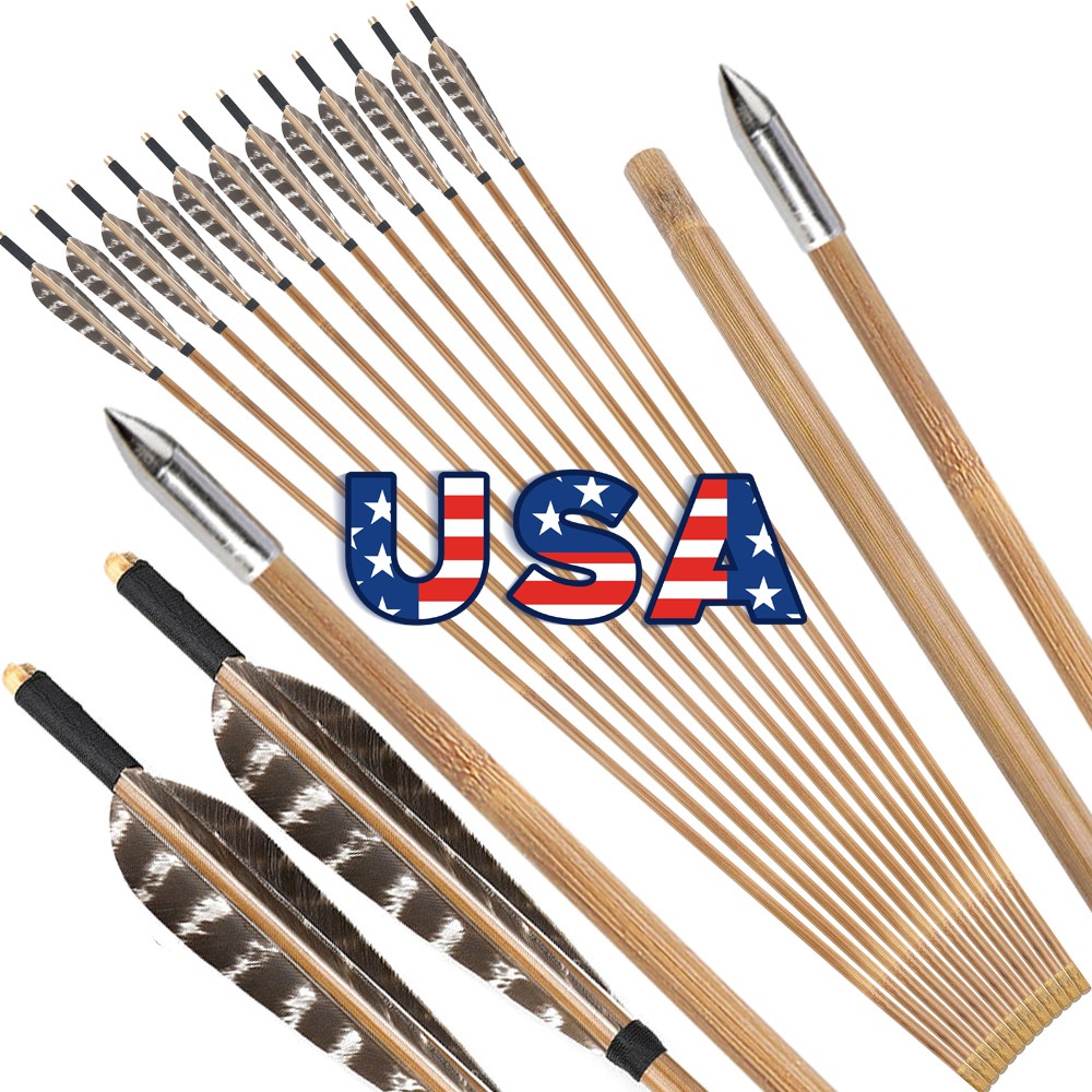 12X 33» Bamboo Arrows 5″Natural Feather Archery Longbow Arrowheads Hunting