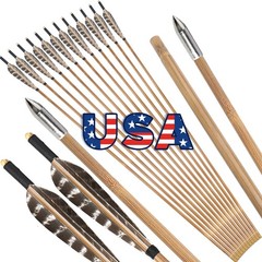 12X 33» Bamboo Arrows 5″Natural Feather Archery Longbow Arrowheads Hunting