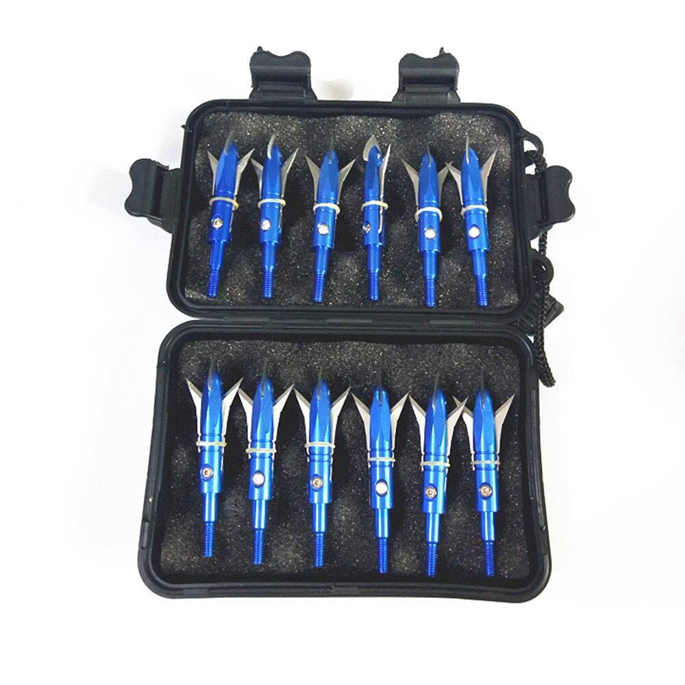 12pcs Hunting Broadheads 100 Grain Archery 2.3″ Cut Crossbow Arrowheads Blue USA