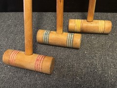 Set Of 3 Vintage Replacement Wooden Croquet Mallets 23” Handle Red, Yellow, Blue