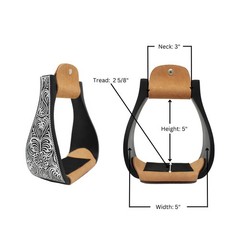 Challenger 4-7/8″ Wide Western Black Engraved Aluminum Horse Bell Stirrups