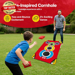 Cornhole Board with 21+ Games, 8 Bean Bags – Arcade Style Corn Hole Games for Ad