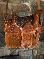 Vintage Leather Horse Saddle Crossbody Shoulder Bag Tooled Western