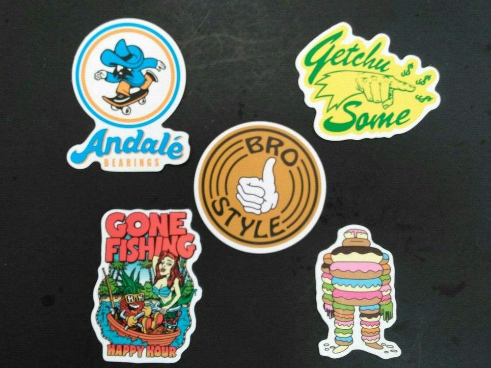 5 funny cartoon New-school SKATE skateboard STICKERS LOT gone fishing bro style