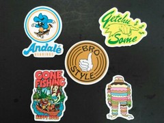 5 funny cartoon New-school SKATE skateboard STICKERS LOT gone fishing bro style