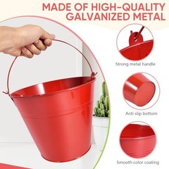 OBTANIM 7 Pack Metal Buckets with Handle Galvanized Ice 9.1 x 6.7 inch Red