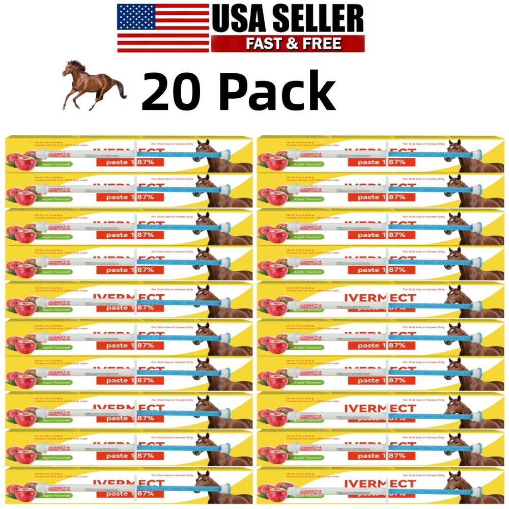 20 Pack Horse Dewormer Paste (Apple Flavor)–Exp 01/2028–In Box Wormer for Horses