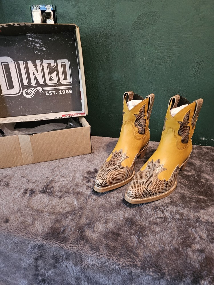 Dingo Boots Yellow Snakeskin Western Equestrian Boots Snake Print Cowboy Boots