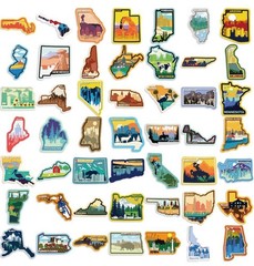 20Pcs Random American Cityscape Travel Aesthetic Waterproof USA States Stickers