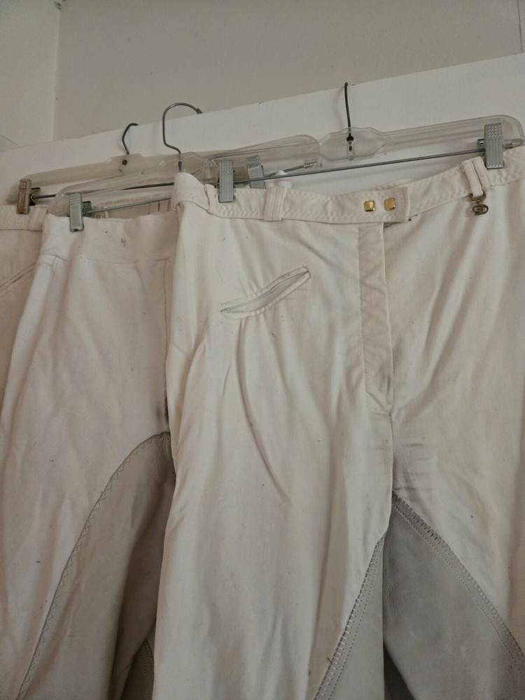 GOLDEN DRESS White Dressage Show Breeches. Full Leather Seat. 34 Long.