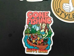 5 funny cartoon New-school SKATE skateboard STICKERS LOT gone fishing bro style