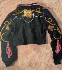 Queen of Sparkles Black Sequin Cropped Western Jacket S