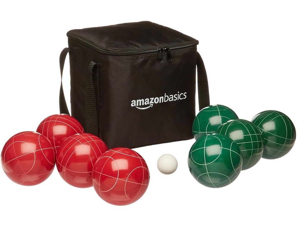 Amazon Basics Bocce Ball Set, 100mm, Green/Red/White
