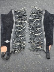 Suede Leather Chaps Fringe Horse Show Full Leg Zip Western Black Medium Adult(B7