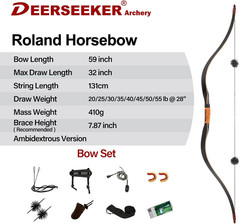 Deerseeker 59″ Handmade Recurve Longbow Set for Adults & Youth – 20-60Lbs