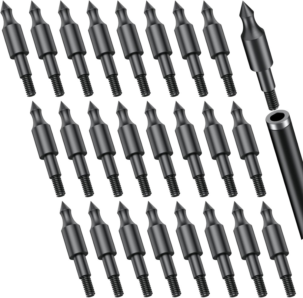 24Pcs Archery Field Points 125 Grain Steel Field Tips 5/16″ Screw-in Arrow Point