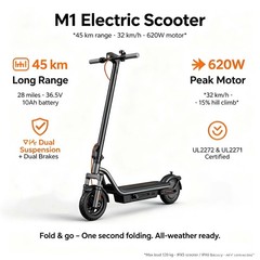 Electric Scooter Adult 620W Motor 28 Miles Long Range E Scooters Dual Suspension
