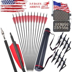 12/24pcs 31″/30″ Carbon Arrows Quiver 100 Grain 2 Blade Broadheads Hunting Shoot