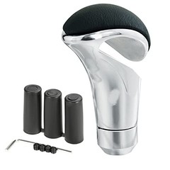 Alloy Gear Stick Shifter Knob Leather Covered Silver with black leather covered