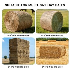 Round Bale Hay Net for Horses Slow Feed 5×5 Ft with Gloves and Repair Tool