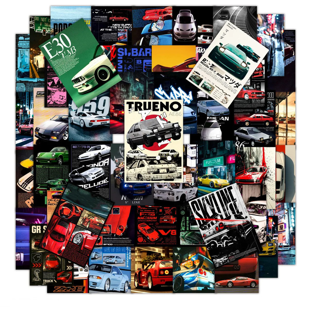 50/100PCS JDM Retrofit Racing Car Graffiti Stickers for Laptop Skateboard Luggag