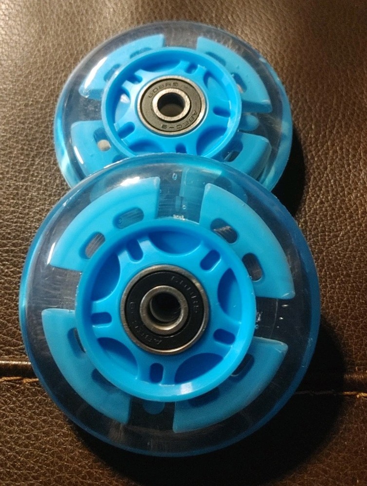New! 2 Pack 80mm Blue Flashing Rear Wheels Kick Push Scooter Skates Luggage