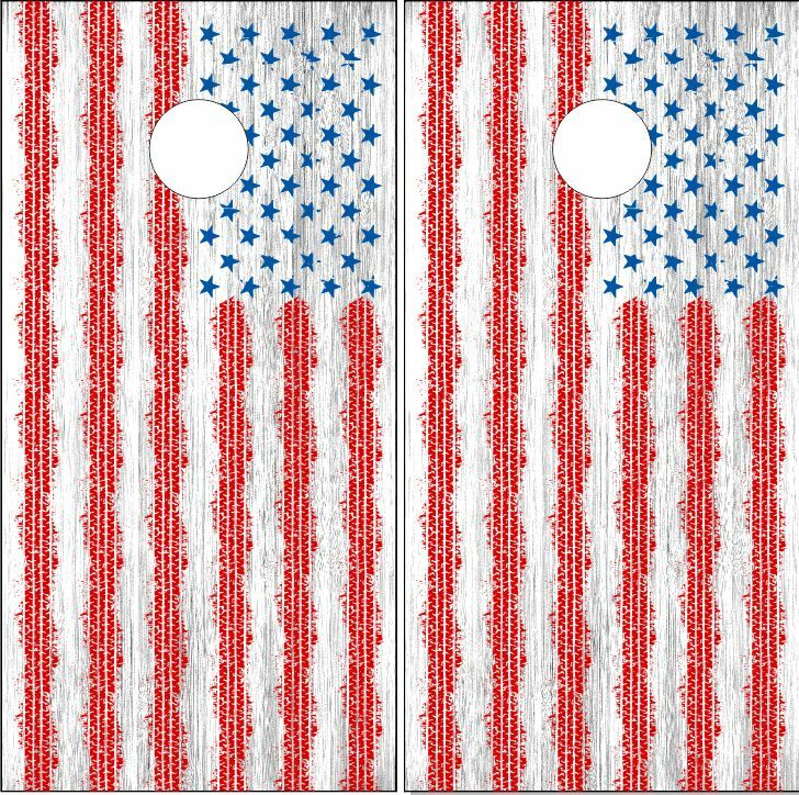 American Flag White Wash Wood LAMINATED Cornhole Wrap Bag Skin Decal Sticker