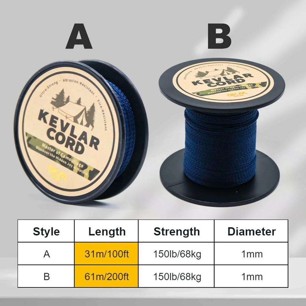 Braid Kevlar String 150Lbs~1500Lbs Fishing Camping Hiking Rope Made with Kevlar