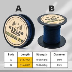 Braid Kevlar String 150Lbs~1500Lbs Fishing Camping Hiking Rope Made with Kevlar