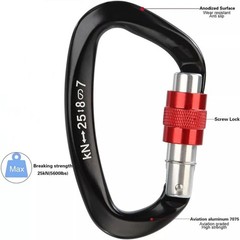 5Pcs Black 25KN D Shape Duty Screwgate Locking Carabiner For Climbing Caving eq