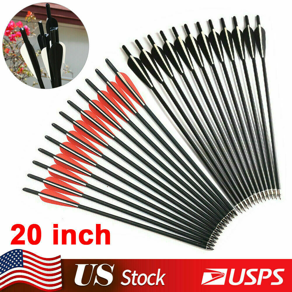 12Pcs 20″ Crossbow Bolts Carbon Arrows Half Moon Nocks 8.8mm Shaft OR Broadhead