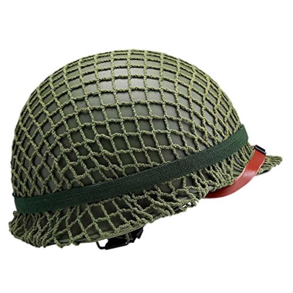 WW2 US M1 Helmet Steel Field Green with Net Cover Eye Belt Large,