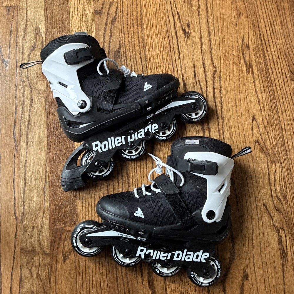 Rollerblade Microblade Kids Inline Skates Adjustable Black White Sizes 5-8
