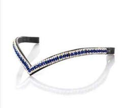 Navy Blue & White Leather Three Row Crystal Brow-Band For Horse bridle.