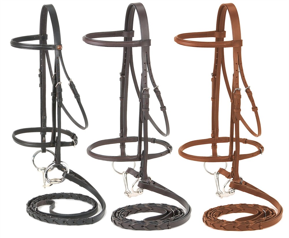 English Bridle and Laced Reins – Horse Size – Leather Black – Brown – Chestnut