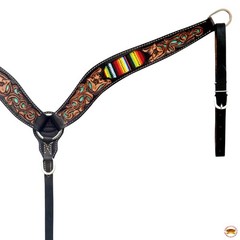 Hilason Horse Floral Hand Carved American Leather Breast Collar Headstall