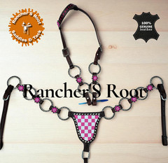 Western Leather Tack Set For Horse | Pink Checkered Gladiator Ring Tack Set