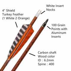 6x 30“ Archery Wooden Arrows Turkey Feather Spine400 for Target Hunting Shooti