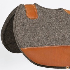 C-P848 Western Wool Felt Horse Saddle Pad Grey W/ Tan Cowhide Leather