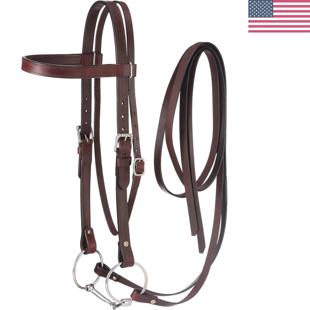 Durable Dark Oil Leather Browband Bridle for Draft Horses – Unisex Design
