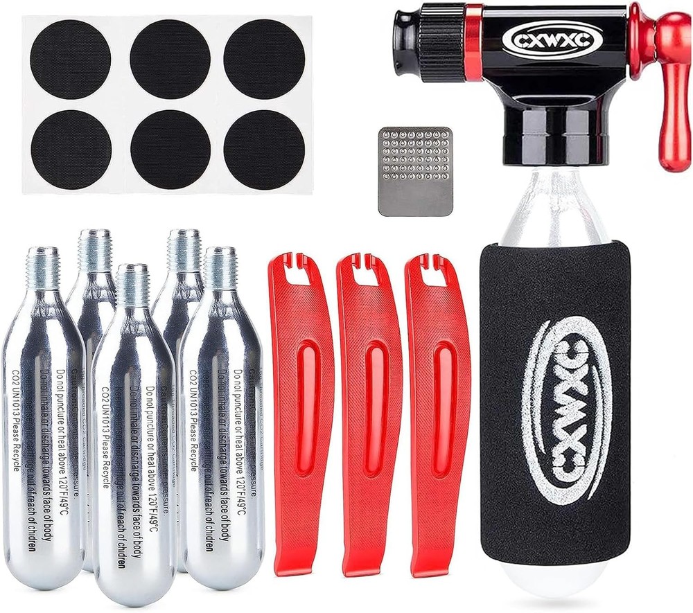CO2 Inflator Kit with 5 X 16g CO2 Threaded Cartridges- Presta & Schrader Valv…