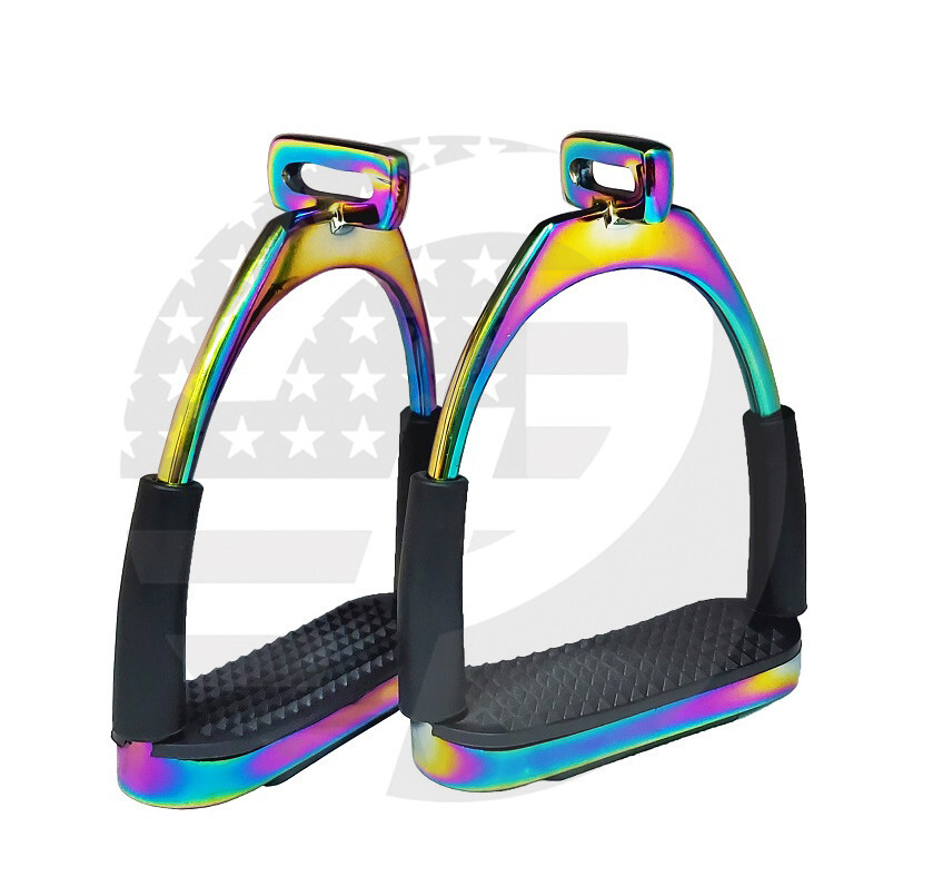 RAINBOW OFFSET HORSE FLEXIBLE SAFETY STIRRUPS (4.75’’) RIDING BENDY IRON STEEL