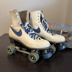 Vintage Nike High-Top Leather Roller Skates — White/Navy Blue ~size 8 Men
