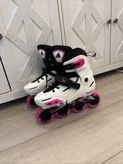 Rollerblade Apex Junior Adjustable Fitness Inline Skate, White/Pink 5.5-7.5
