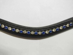 Blue/White Clear Crystal Leather Browband For Bridle With Softy Padding.