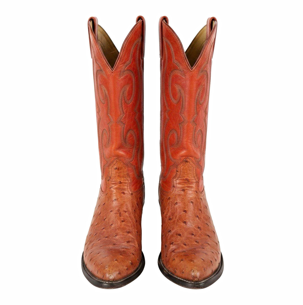 Nocona USA Full Quill Ostrich Cowboy Boots Men’s 7D Cognac Brown Western Exotic