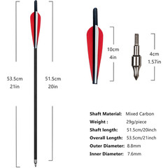 12x 20 inch Carbon Crossbow Bolts OD 8.8mm Archery Arrows / 100 Grain Broadhead